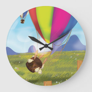 Grande Horloge Ronde Ballon à air chaud de dessin animé en fuite