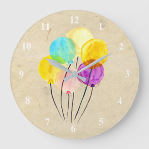 Grande Horloge Ronde Ballons d'aquarelle pastel mignons