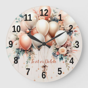 Grande Horloge Ronde Ballons floraux de Pêche blanche colorée Élégante