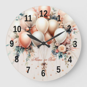 Grande Horloge Ronde Ballons floraux de Pêche blanche colorée Élégante