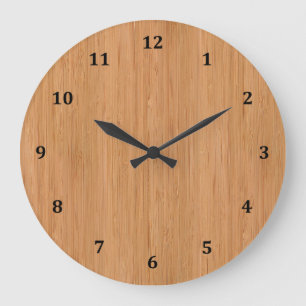 Grande Horloge Ronde Bambou naturel apparence du grain de bois