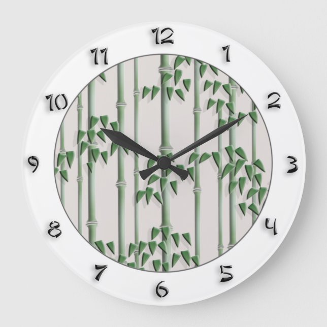 Grande Horloge Ronde Bambou vert élégant de style japonais avec des (Recto)