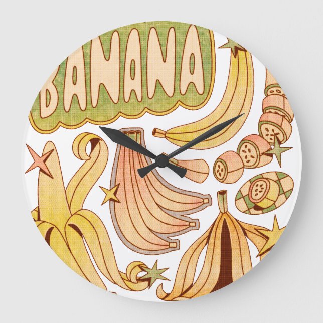 Grande Horloge Ronde Banane / Illustration de banane (Recto)