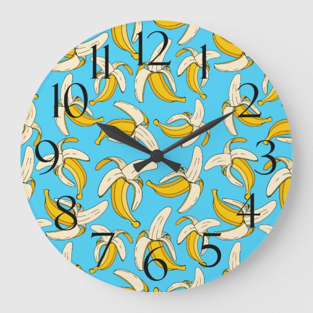 Grande Horloge Ronde Bananes tropicales jaunes sur les fruits bleus ten (Recto)