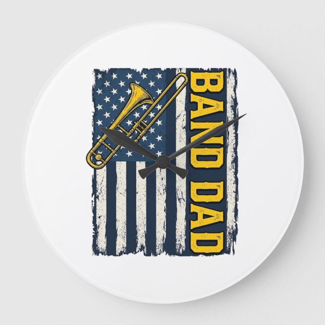 Grande Horloge Ronde Band Dad Trombone American Flag Vintage Shirt Desi (Recto)