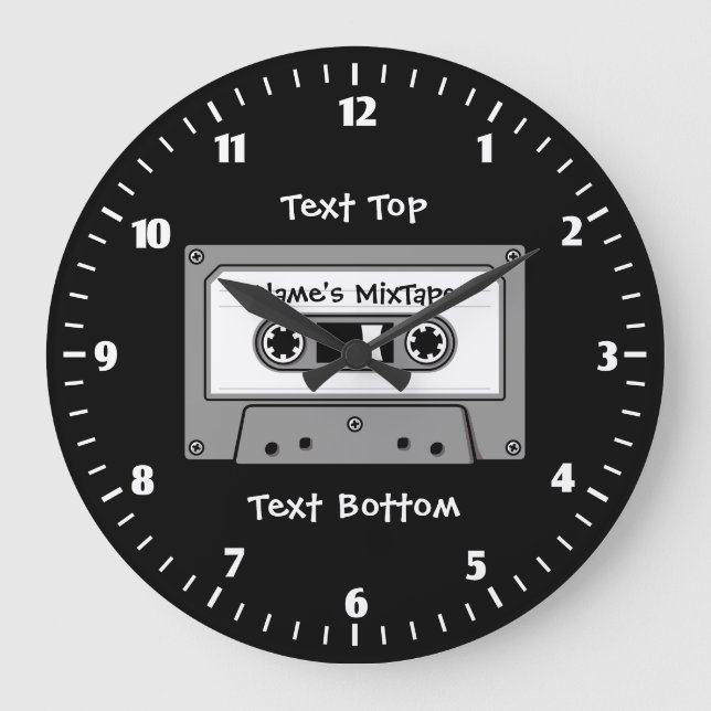 Grande Horloge Ronde Bande de cassettes audio grises (Recto)