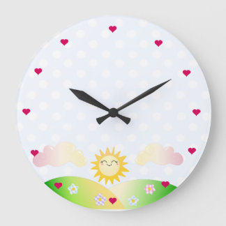 Grande Horloge Ronde Bande dessinée mignonne de kawaii du soleil