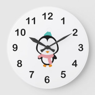 Grande Horloge Ronde Bande dessinée mignonne de pingouin