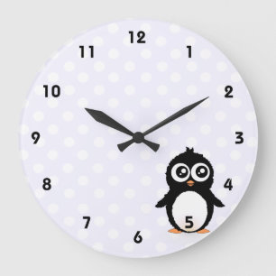 Grande Horloge Ronde Bande dessinée mignonne de pingouin