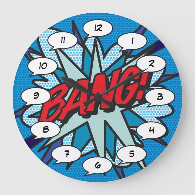 Grande Horloge Ronde Bande dessinée Pop Art BANG (Recto)