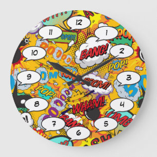 Grande Horloge Ronde Bande dessinée Pop Art Explosions
