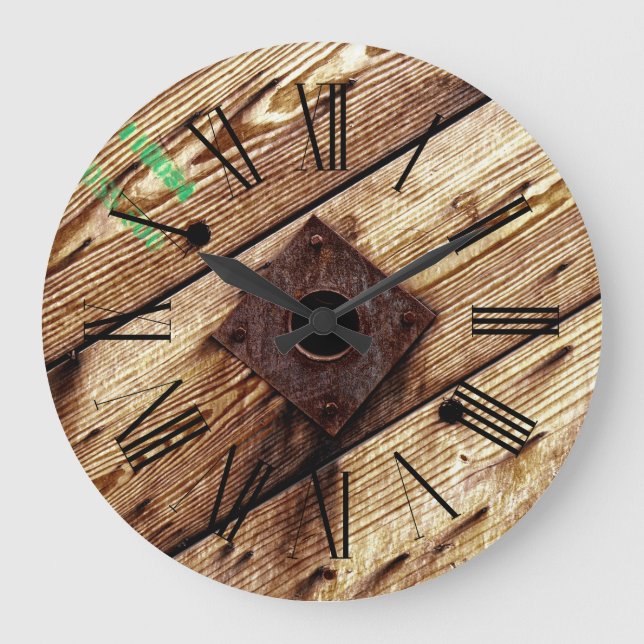 Grande Horloge Ronde Bandes de bois rustique industriel (Recto)
