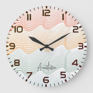 Grande Horloge Ronde Bandes de couleur ondulée avec votre NOM élégant