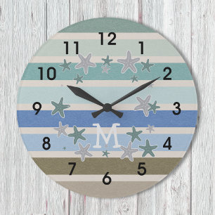 Grande Horloge Ronde Bandes de plage et Starfish