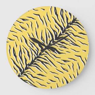 Grande Horloge Ronde Bandes de tigre jaune-noir : motif vintage.