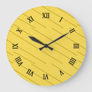 Grande Horloge Ronde Bandes diagonales brunes sur moutarde jaune