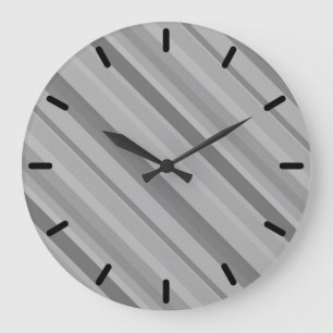 Grande Horloge Ronde Bandes diagonales grises
