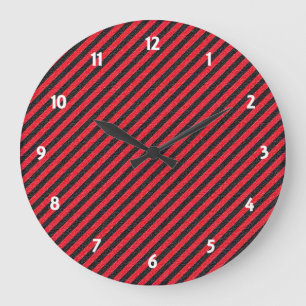 Grande Horloge Ronde Bandes diagonales noires et rouges minces
