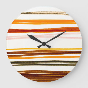 Grande Horloge Ronde Bandes géométriques, aquarelle orange