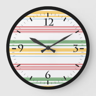 Grande Horloge Ronde Bandes jaunes vert mignons