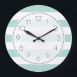 Grande Horloge Ronde Bandes larges de la menthe<br><div class="desc">Motif large bande Nautique de type Preppy mignon</div>
