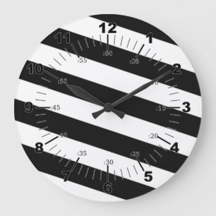 Grande Horloge Ronde Bandes Noires Et Blanches