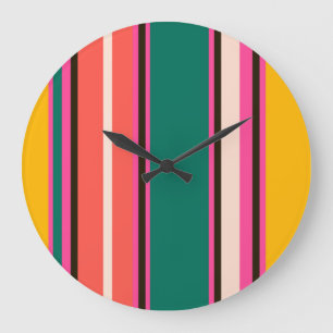 Grande Horloge Ronde Bandes rétro colorées, arrière - plan abstrait