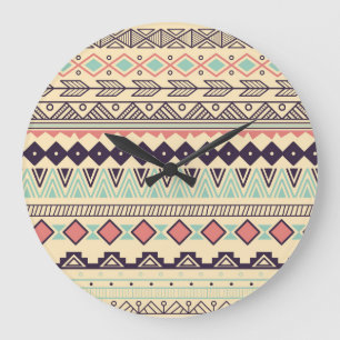 Grande Horloge Ronde Bandes tribales aztèques : Illustration Vintage