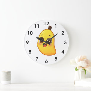 Grande Horloge Ronde Banini – Personnage de banane Kawaii mignon