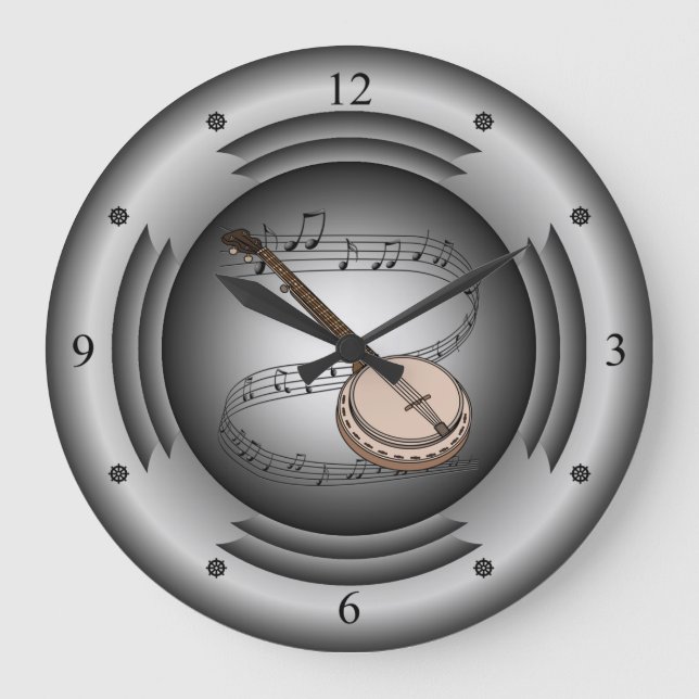 Grande Horloge Ronde Banjo ~ Scroll musical ~ Haut-parleur en argent ~ (Recto)