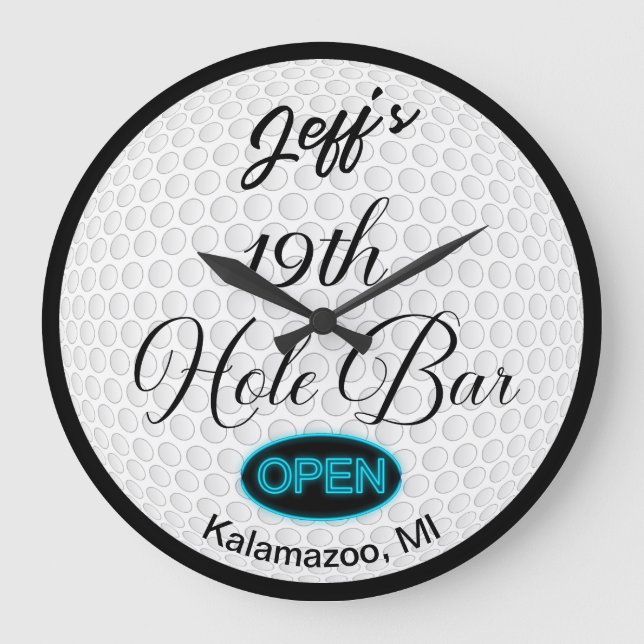 Grande Horloge Ronde Bar 19th Hole Bar Personnalisé Golf Ball Design Ba (Recto)