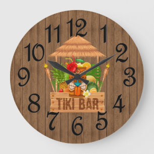 Grande Horloge Ronde Bar Tiki Rustique