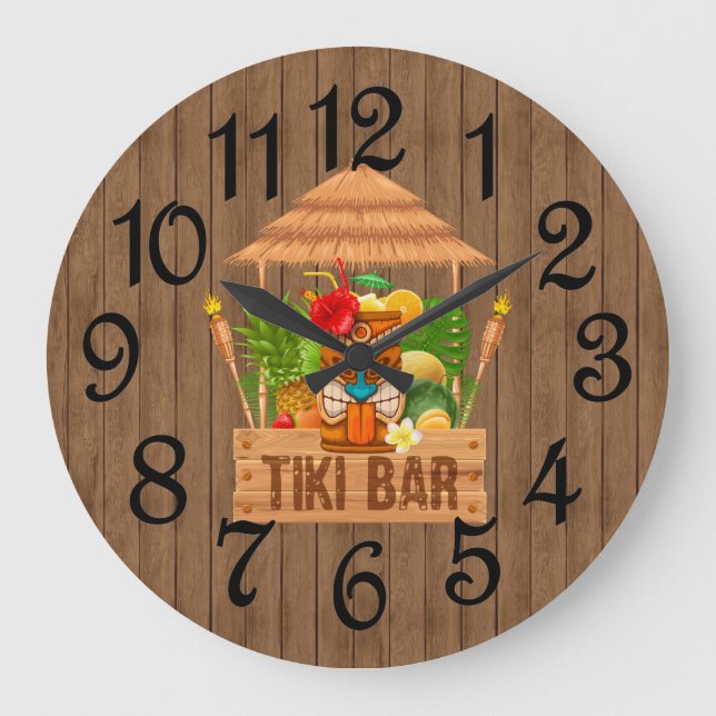 Grande Horloge Ronde Bar Tiki Rustique  (Recto)
