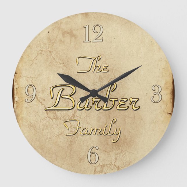 Grande Horloge Ronde BARBER Family Clan Reunion Custom Design Clock (Recto)