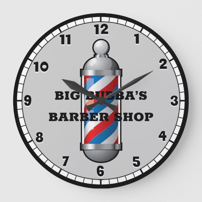Grande Horloge Ronde Barber Shop Barber Pole Custom Round Clock (Recto)