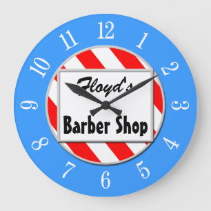 Grande Horloge Ronde Barber Shop Retro Rouge Bleu Bleu Personnalisé Hor