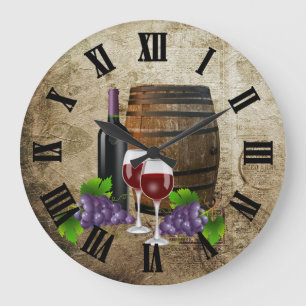 Grande Horloge Ronde Baril de vin et lunettes