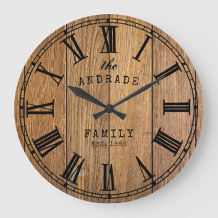 Grande Horloge Ronde Barne de bois Rustique Nom de famille Ferme Année 
