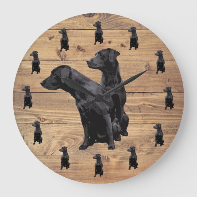 Grande Horloge Ronde Barne Wood Rustic Black Labrador Retriever (Recto)
