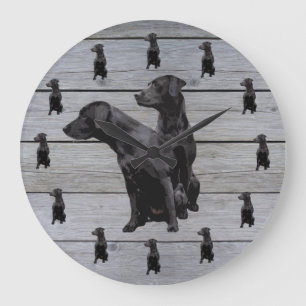 Grande Horloge Ronde Barne Wood Rustic Black Labrador Retriever
