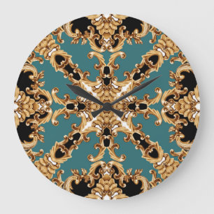 Grande Horloge Ronde Baroque d'or, décoration luxueuse.