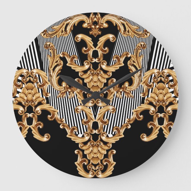 Grande Horloge Ronde Baroque doré, décoration complexe. (Recto)