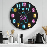 Grande Horloge Ronde Barre de bière personnalisée en néon brillant<br><div class="desc">Bright Neon Personnalisé Bière Bar Grande Horloge</div>