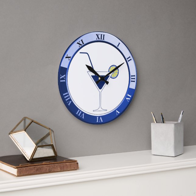 Grande Horloge Ronde Barre Martini Bleu et Blanc (Bureau)