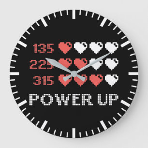 Grande Horloge Ronde Barre Power Up, Amusant, Gamer, Rétro, Geek, Larg