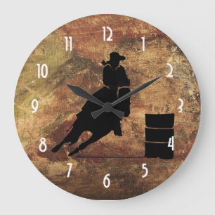 Grande Horloge Ronde Barrel Racing Girl Silhouette on a Grunge Texture