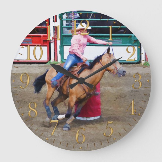 Grande Horloge Ronde Barrel Racing Rodéo Conception I (Recto)
