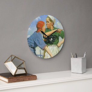 Grande Horloge Ronde Base-ball Vintage, Enfants, Garçons pratiquant des