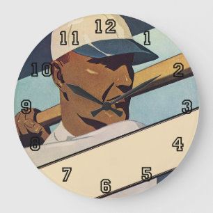 Grande Horloge Ronde Base-ball vintage joueur de baseball, art stylisé