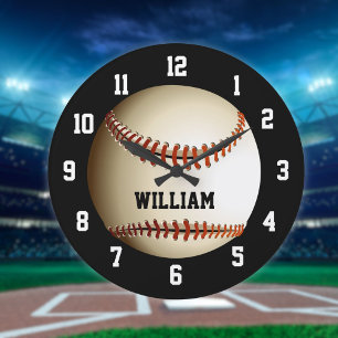 Grande Horloge Ronde Baseball Nom Personnalisé